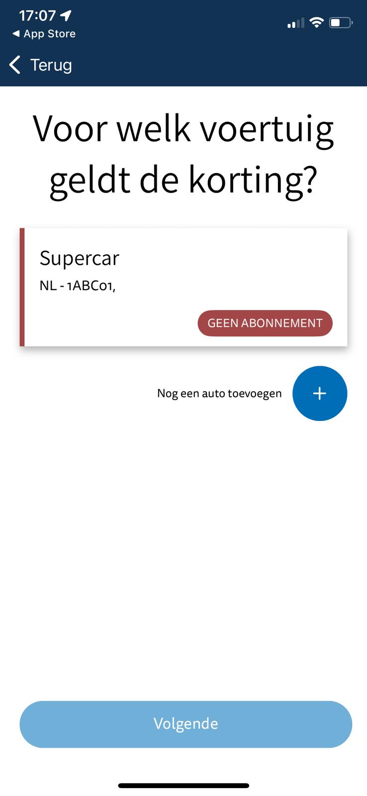 Voertuig kiezen voor korting in EasyCarWash Pro