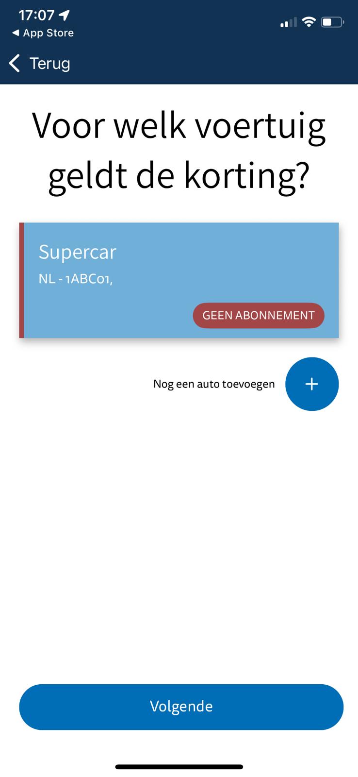 Voertuig geselecteerd voor korting in EasyCarWash Pro