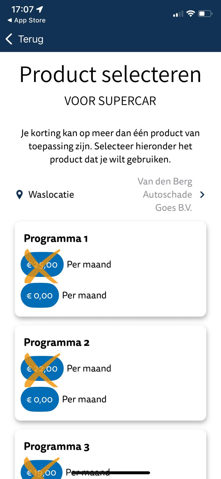 Abonnement selecteren in EasyCarWash Pro