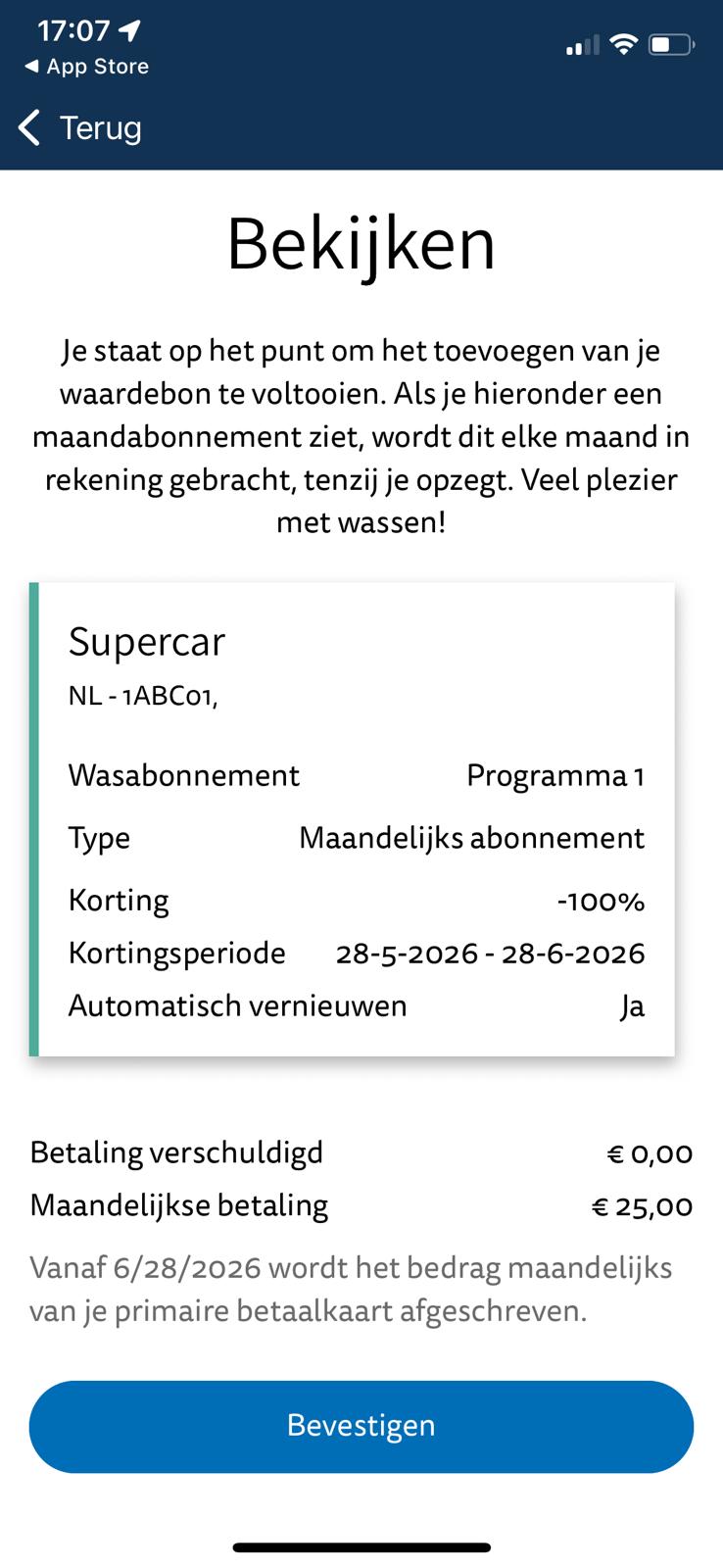 Abonnement controleren en bevestigen in EasyCarWash Pro