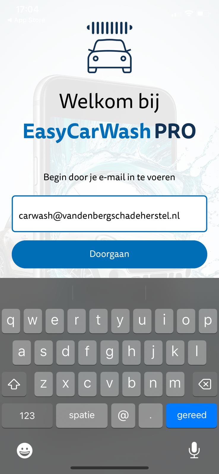 E-mailadres invullen in EasyCarWash Pro