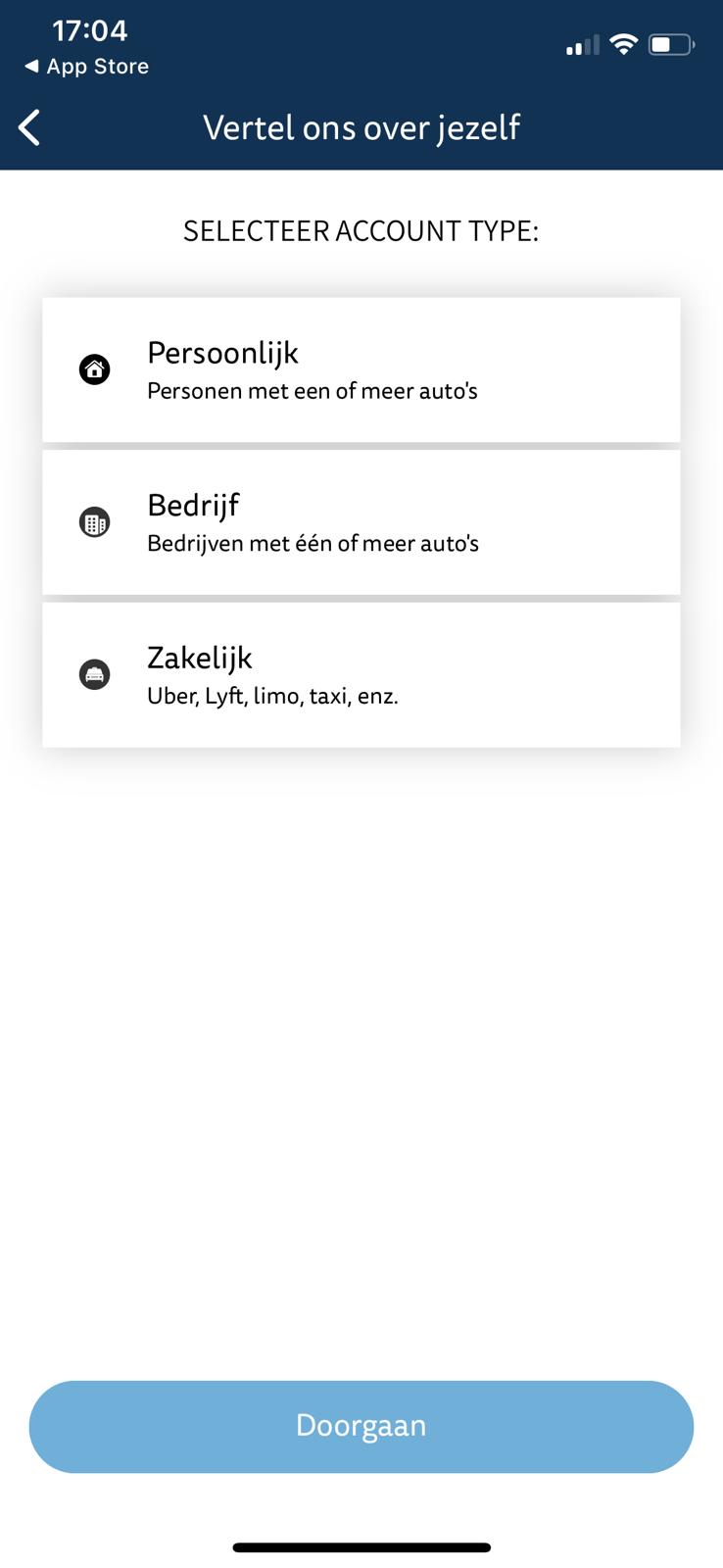 Accounttype selecteren in EasyCarWash Pro
