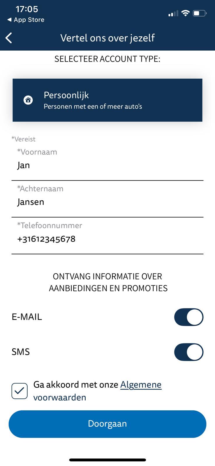 Persoonsgegevens invullen in EasyCarWash Pro